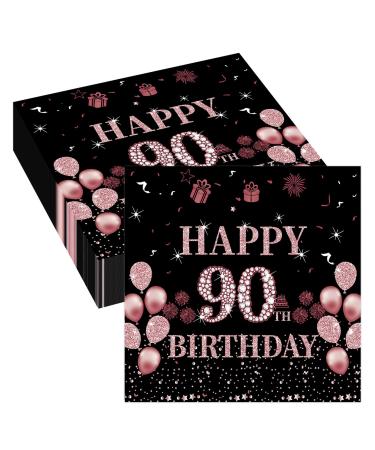 Black rose gold napkin 90th birthday vintage 90th birthday paper napkins 40stk cocktail napkins 90th birthday disposable napkin for women birthday party decoration black pink 90s 40p