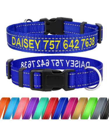 Tagme personalized dog collar for small dog with embroidered reflective nylon dog collar with pet name & telephone number king blue s s (1 Pack) royal blue