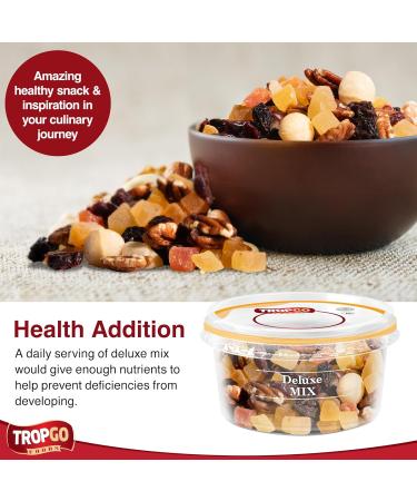 Tropgo Deluxe Mix 180gr - Mixed Nuts and Dried Fruits in a Resealable and Recyclable Nut Tub - Contains Fibre Protein and Essential Minerals - Wholesome Trail Mix - Healthy Snacks for All Ages - Buy Online on SooperMarket.com