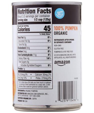 Happy Belly Organic 100% Pumpkin 15oz - Pack of 12 | Amazon Brand - Buy Online on SooperMarket.com