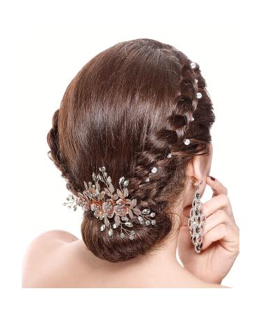 14 Pieces Wedding Hair Clips Set - Bridal Pearl & Rhinestone Barrettes in Rose Gold and Silver | Bridesmaid Hair Accessories - Buy Online on SooperMarket.com