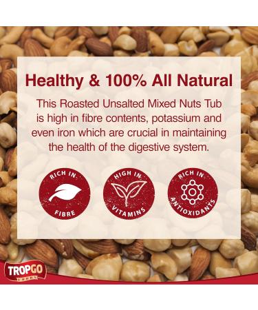 Tropgo Dry Roasted Unsalted Mixed Nuts 190g - Nuts in Resealable and Recyclable Tub - Wholesome Trail Mix with Fibre Protein and Essential Minerals - Healthy Snacks for All Ages - Buy Online on SooperMarket.com