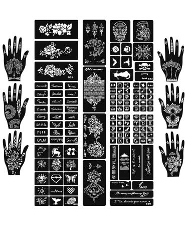 Koogel 16 Sheets Temporary Tattoo Stencil Kit, 114 Pcs Temporary Glitter Airbrush Tattoo Stencils Black2