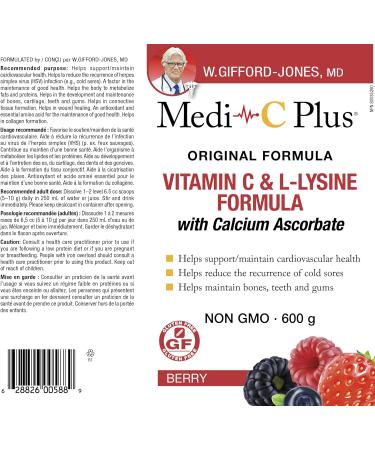 Preferred Nutrition Medi C Plus Lysine Berry with Calcium Powder Vitamin C & L - Lysine Formula - 600g - Buy Online on SooperMarket.com