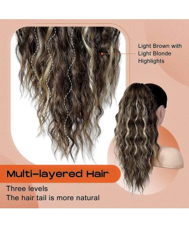 PORSMEER 18 Inch Claw Ponytail Extension Multi Layered Clip on Ponytail Extension for Women Long Curly Wavy Hair Extensions Natural Fluffy Synthetic Clip in Hairpiece for Daily (Brown with platinum) Ash brown with platinum - Buy Online on SooperMarket.com