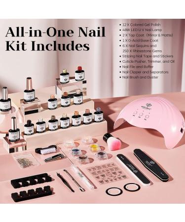 Modelones Gel Nail Kit - 12 Colors Gel Nail Polish Set with Lamp | Starter Kit with 48W Nail Lamp and Manicure Tools | DIY Nail Art at Home - Buy Online on SooperMarket.com