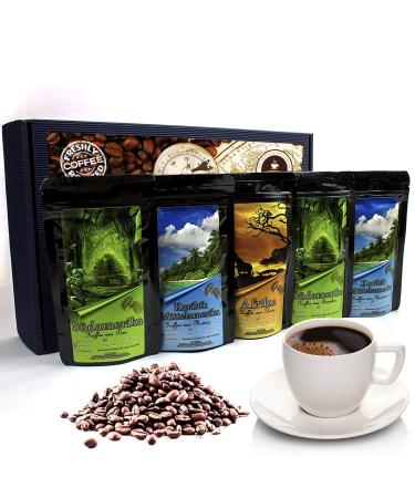 Global Coffee Gift Set - 5x65g Whole Bean Coffees from Brazil Honduras Peru Mexico & Kenya | Unique International Coffee Experience - Buy Online on SooperMarket.com