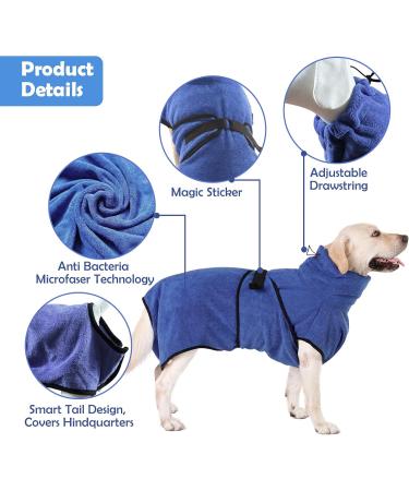 Happy Hachi Microfiber Dog Bathrobe - Super Absorbent & Fast Drying Towel for Small Medium & Large Dogs & Cats - Washable Beach Towel (Blue L) - Buy Online on SooperMarket.com