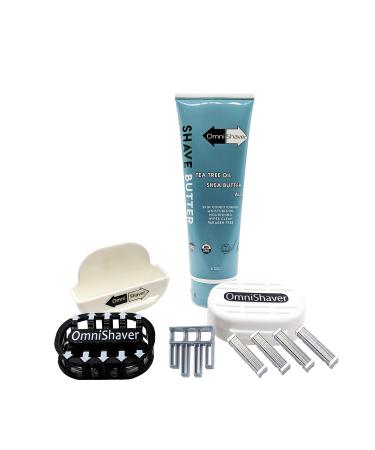 Premium Omnishaver Kit - The Fastest Way to Shave Head Legs Arms Body | an Alternative to Disposable Shaving Razors Self Cleans & Strops During Use with Shave Butter & Replacement Cartridge White