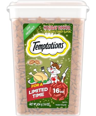 TEMPTATIONS Classic, Crunchy and Soft Cat Treats, Holiday Dinner Turkey and Sweet Potato Flavor, 16 oz. Pouch