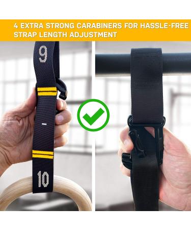 Adjustable Numbered Straps for Gymnastic Rings with Carabiner System - Exercise Video Guide for Full Body Workout, Calisthenics, Home Gym - Buy Online on SooperMarket.com