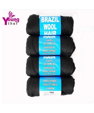 100% Brazilian Wool Hair Acrylic Yarn for African Braids/Senegalese Twist/Faux Locs/Wraps - Natural Black (4pcs) with Crochet Hook - Buy Online on SooperMarket.com