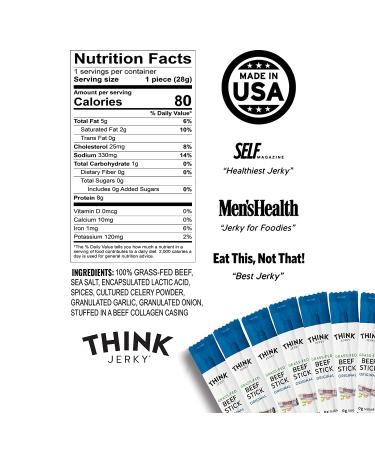 Think Jerky Grass-Fed Beef Sticks - Sugar Free, Gluten Free, Non-GMO, No Nitrates - Keto & Paleo Snack - High Protein, Low Carb - 1 oz (10 Pack) - Buy Online on SooperMarket.com