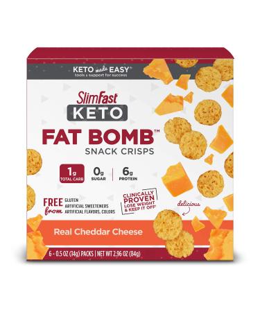SlimFast Low Carb Snacks, Real Cheddar Cheese Crisps, Keto Friendly for Weight Loss, with 6g of Protein, 6 Count Box (Packaging May Vary)