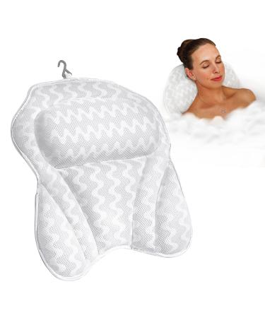 Bath Haven Bath Pillow Bathtub Pillow Back Neck Support Pillow, Spa Cushion for Tub, Relaxing Headrest Bath Pillow, Portable Washable Bathtub Accessories with 3D Air Mesh Thick Soft Bath Pillow, White 0