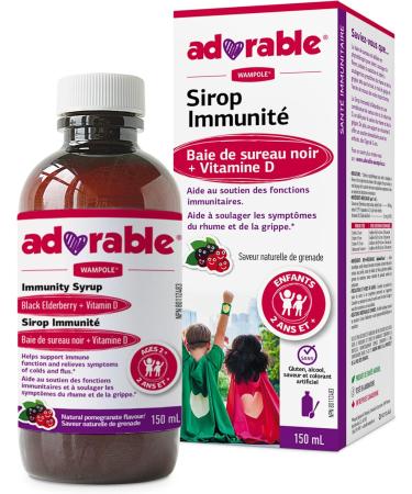 Wampole Adorable Immunity Syrup Black Elderberry + Vitamin D Helps Support the Immune System & Relieve Cold & Flu Symptoms 150 ml - Buy Online on SooperMarket.com