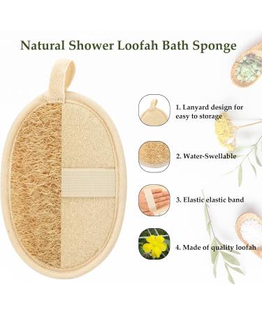 olyee Natural Loofah 4 Pack Exfoliating Sponge Face Wash Pads Body Loofah Skin Bath Loofah Back Scrubber Luffa and Terry Cloth Hang Biodegradable Shower Sponges for Adults Women Men - Buy Online on SooperMarket.com