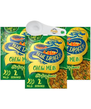 Blue Dragon Chow Mein Stir Fry Sauce 120g Pack of 3 with World Food Shop Scoop - Perfect Sauce for Quick and Easy Meals