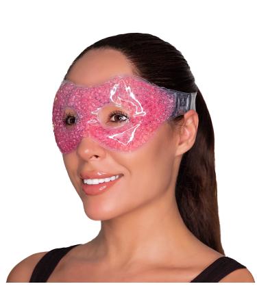 Gel Eye Mask with Eye Holes- Hot Cold Compress Pack Eye Therapy | Cooling Eye Mask for Puffy Eyes, Dry Eyes, Headaches, Migraines, Sinus, Dark Circles - Reusable Eye Face Mask | Ergo Gel Bead (Pink)