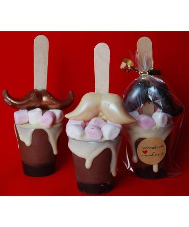 Set of 3 Belgian Hot Chocolate Stirrers Spoons Sticks with Mustache Individually Wrapped HandMade - Buy Online on SooperMarket.com