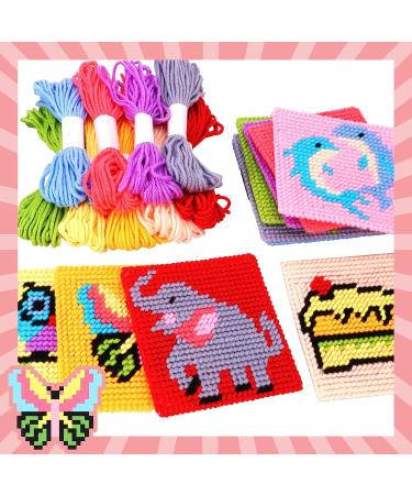 Pllieay Kids 10-in-1 Cross Stitch Beginner Kit with 10 Patterns, Plastic Canvas, and Colored Threads - Needlepoint Starter Set for Kids - Buy Online on SooperMarket.com