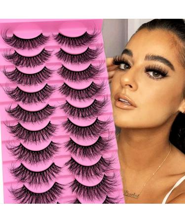 10 Pairs Fluffy Faux Mink Lashes Wispy Cat Eye False Eyelashes Wispy Dramatic Lashes 20mm Long Lashes Thick Volume Crossed Soft Curly Fake Lashes Lightweight Big Eye Lashes Pack(XZ01) Cat-Eye Fluffy-XZ01