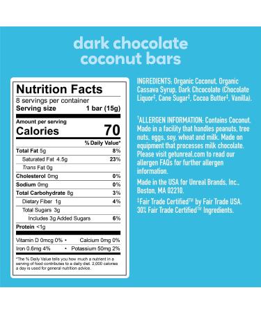 UNREAL Dark Chocolate Coconut Bars - 3g Sugar, Vegan, Gluten Free, Non-GMO - Family Pack 9.5oz (1 Pack) - Buy Online on SooperMarket.com