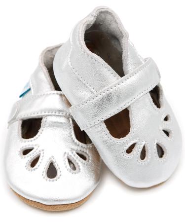 Dotty Fish Soft Leather Baby Shoes | Classic T-Bar Girls' Shoes | Non-Slip Suede Soles | 0-6 Months - 2-3 Years | Silver - Buy Online on SooperMarket.com
