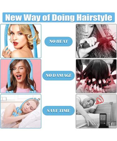 Heatless Curls Headband Kit - Navy Blue | Hair Styling Tools for Long Medium Hair | Curling Rod Wrap with Scrunchies and Hair Clip - Buy Online on SooperMarket.com