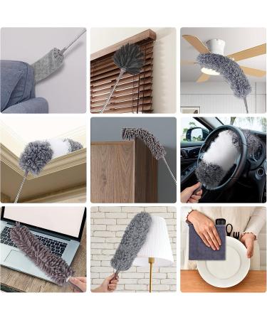 DEEHYO Microfiber Duster Set - 9PCS Extendable Stainless Steel Feather Duster, 30-100 Inches, Reusable & Washable - Ideal for Cleaning High Ceilings, Fans, Blinds, Furniture & Cars - Buy Online on SooperMarket.com