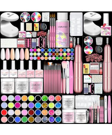 Saviland Nail Kit Set Professional Acrylic with Everything - Acrylic Powder and Acrylic Liquid Nail Drill Gel Nail Polish Nails Tips and Glue Gel Kit, Acrylic Nail Kit for Beginners Home DIY Salon C-big