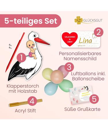 Gl cksgut Rattierorch Baby Pink 100 cm | 5-Part Birth Stork Set with Name Tag Greeting Card & Pen | Perfect Birth Gift for Baby Girls | Indoor & Outdoor Decoration - Buy Online on SooperMarket.com