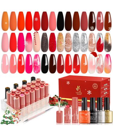 Lavender Violets 25 Pcs Gel Nail Polish Rose Gold Pearl Shell Cat Eye Mulit Effect kit Blooming Gel Base Coat Glossy n Matte Top Coat Dotting Drawing Nail Brush Manicure Soak Off UV LED Varnish C401 Fashion Party
