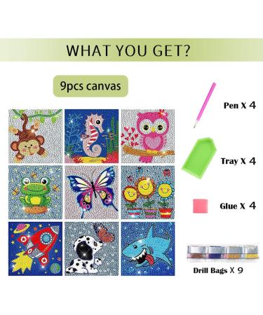 HUBENDMC 9 Pack 5D Diamond Painting Kits for Kids - Cute Full Drill DIY Gem Arts and Crafts - Ages 8-12 - Diamond Dots Home Wall Decor 6X6 inch - Buy Online on SooperMarket.com