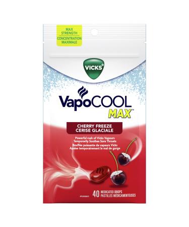 Vicks VapoCOOL Max Medicated Drops for Temporary Cough and Sore Throat Relief Cherry Freeze Flavor Lozenges 40 Count