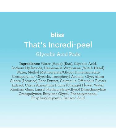Bliss That's Incredi-Peel Glycolic Resurfacing Facial Pads - 15 ct - Exfoliate, Brighten, and Target Fine Lines - Vegan & Cruelty-Free - Buy Online on SooperMarket.com