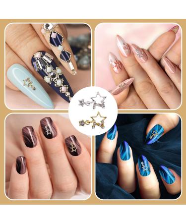 Lusofie 30Pcs 3D Star Rhinestone Nail Charms - Silver & Gold Alloy Star Gems for Nail Designs - DIY Nail Accessories - Buy Online on SooperMarket.com