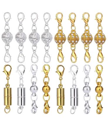 Aiskaer 16 Pcs Magnetic Lobster Clasps for Jewelry Necklace Bracelet Rhinestone Ball Style Cylindrical and Ball Tone Lobster Clasp