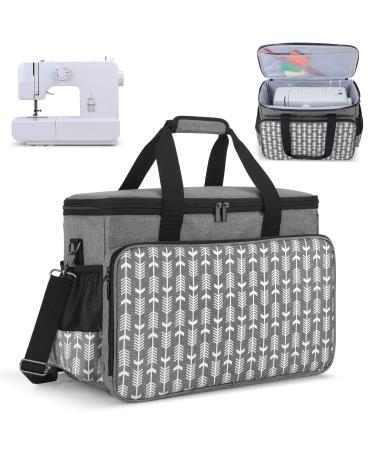 YARWO Sewing Machine Carrying Case with Bottom Wooden Board Universal Sewing Machine Tote Compatible with Most Standard Sewing Machine and Accessories Gray with Arrow Gray with Arrow Sewing Machine Bag