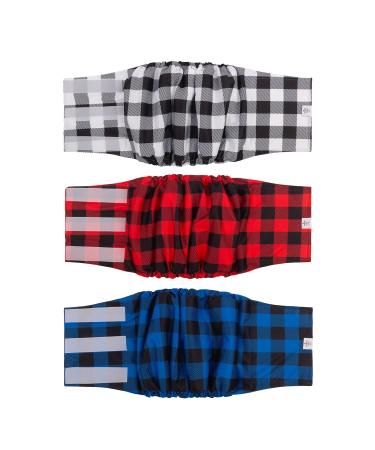 Cutebone male washable dog diapers belly bands 3 pieces reusable dog belly band for male high-suction dog wraps with flexible Velcro fastener Classic Plaid 3PCs XL (53.5-68.5cm)