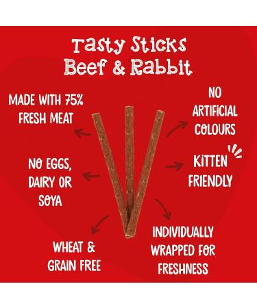 Webbox Tasty Sticks Cat Treats Beef and Rabbit - Kitten Friendly Wheat and Grain Free No Artificial Colours (25 x 6 Packs) - Buy Online on SooperMarket.com
