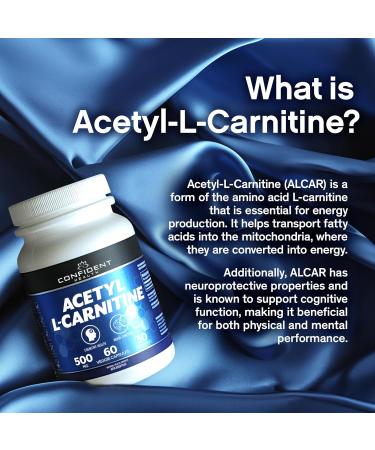 CONFIDENT HEALTH - Acetyl L-Carnitine 500mg - Premium Brain and Energy Support Supplement 60 Veggie Capsules Gluten Free 30 Servings One Month Supply - Buy Online on SooperMarket.com