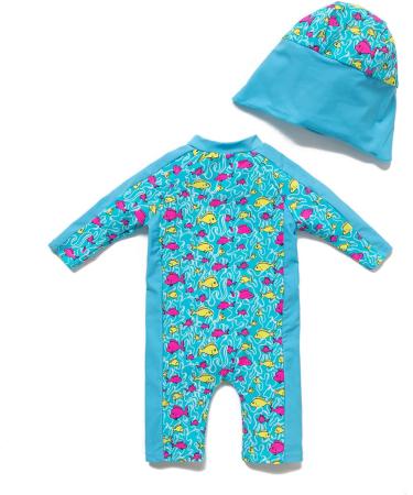 Baby Boys Sunsuit UPF 50+ Sun Protection One Piece with Zipper Swimwear and Sun Hat - Lake Blue (3-6 Months) - Buy Online on SooperMarket.com