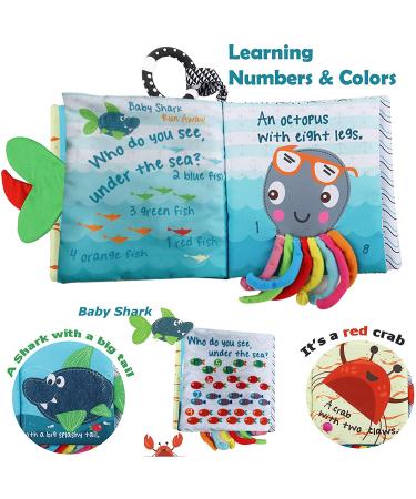 Fish Baby Books - Soft Cloth Books for Babies 0-6 Months | Baby Toys for 6-12 Month Olds | Baby Shower Gifts Box with Teether | Newborn Baby Sensory Stroller Toys - Buy Online on SooperMarket.com