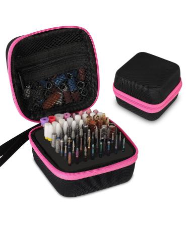 (ONLY CASE) YaFex Nail Drill Bit Holder - Efile Nail Bits Displayer Organizer Container Dustproof Portable Organizer Storage Bag for 64 Holes Manicure Tools
