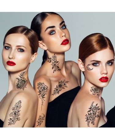 Yazhiji Large Chrysanthemum and Lotus Flowers Temporary Tattoos - Waterproof Fake Stickers for Women - Buy Online on SooperMarket.com