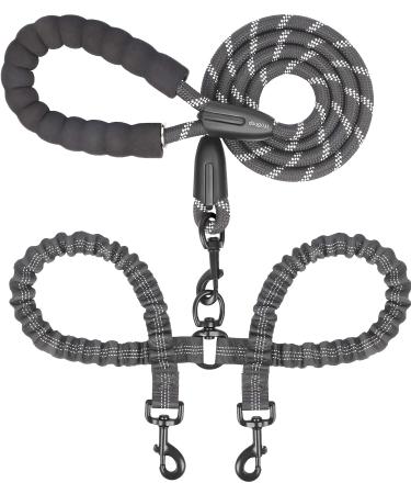iYoShop Dual Dog Leash, Double Dog Leash, 360 Swivel No Tangle Walking Leash, Shock Absorbing Bungee for Two Dogs, Medium (8-35 lbs) | Large (25-150 lbs) Large Black