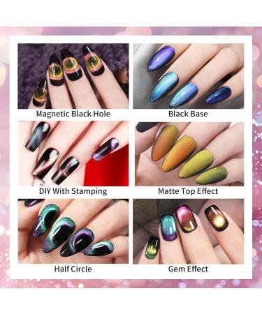 9D Cat Eye Gel Nail Polish Set - 6 x 8ml Magnetic Chameleon Colors with 1 Magnet | Soak Off Galaxy Effect Nail Art Gift for Women - Buy Online on SooperMarket.com