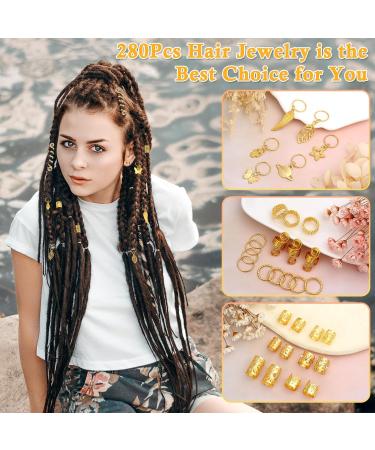 280 Pieces of Hair Accessories for Women | Dreadlock & Braid Jewelry | Adjustable Golden Hair Wrap Rings - Buy Online on SooperMarket.com