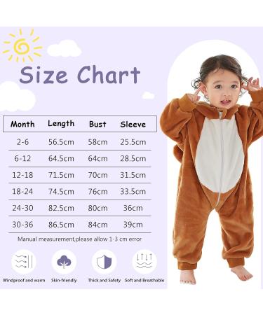 COOKY.D Baby Hooded Rompers | Winter Flannel Jumpsuit Pajamas | 24-30 Months | Brown - Buy Online on SooperMarket.com